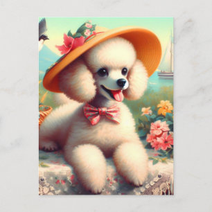 Cute Poodle Vintage Painting Postcard
