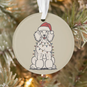 Cute Poodle Wrapped in Christmas Lights Holiday  Ornament