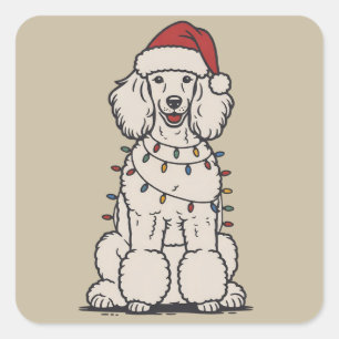 Cute Poodle Wrapped in Christmas Lights Holiday  Square Sticker