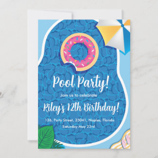 Cute Pool Doughnut theme party invitation