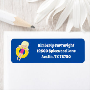 Cute Pool Party Blonde Girl Swim Return Address