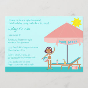 Cute pool party girl's birthday party invitation