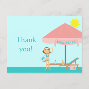 Cute pool party girl's thank you postcard
