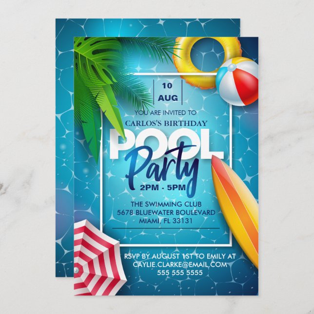 Cute Pool Party, Swimming Birthday gift Invitation (Front/Back)