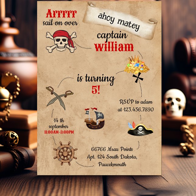 cute pool ship Pirate Birthday Invitation (Creator Uploaded)