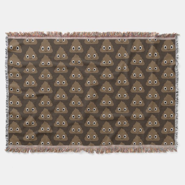 Cute Poop Emoji Pattern | Humourous Happy Poo Throw Blanket (Front)