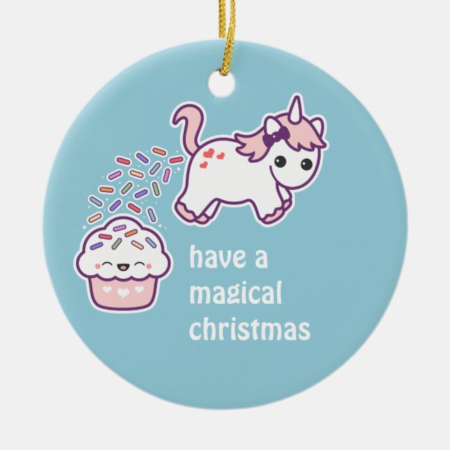 Cute Pooping Unicorn Ceramic Ornament (Front)