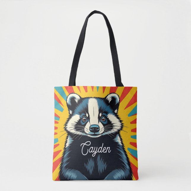 Cute Pop Art Badger Personalized Tote Bag (Front)