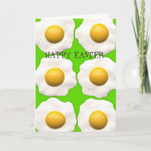 Cute pop art eggs on lime green background holiday card