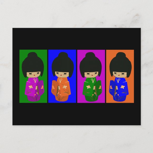 Cute Pop Art Kokeshi Dolls Postcard (Front)