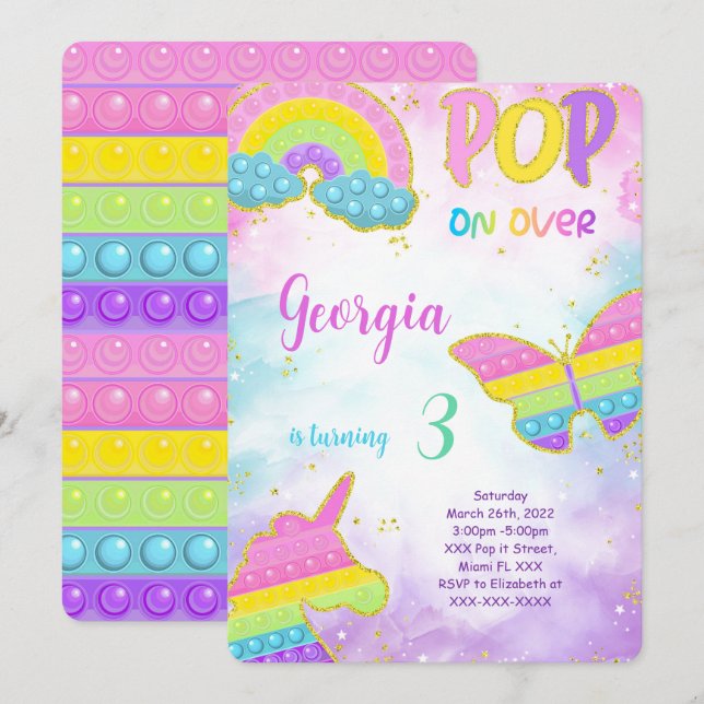Cute Pop it Birthday Invitation (Front/Back)