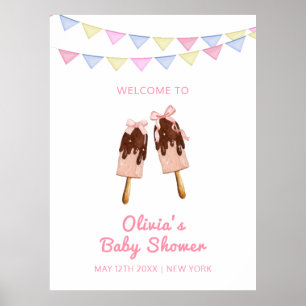 Cute Popcicle Bow Ice Cream Baby Shower Welcome Poster