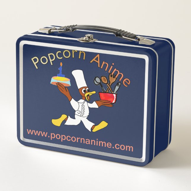 Cute Popcorn Anime Chef Ducky Kazoo Cake Lunchbox (Front)