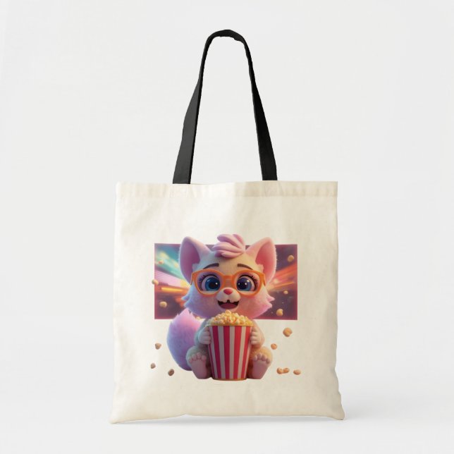 Cute Popcorn Kitty Tote Bag (Front)