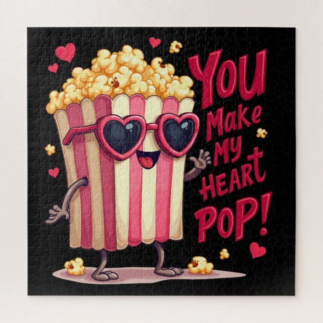 Cute Popcorn Valentine You Make My Heart Pop! Jigsaw Puzzle (Vertical)