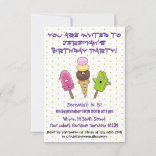 Cute popsicle and icecream cartoon illustration invitation