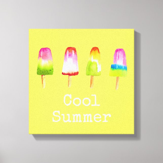Cute popsicle ice-block Summer watercolor Canvas Print (Front)