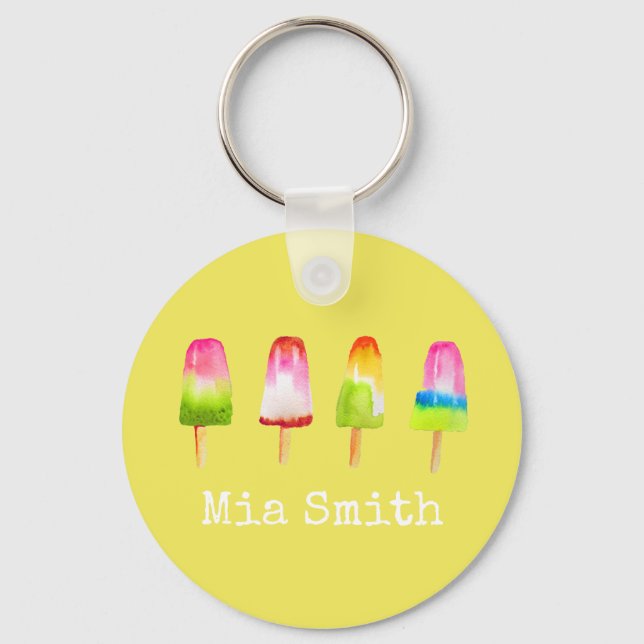 Cute popsicle ice-block Summer watercolor Keychain (Front)