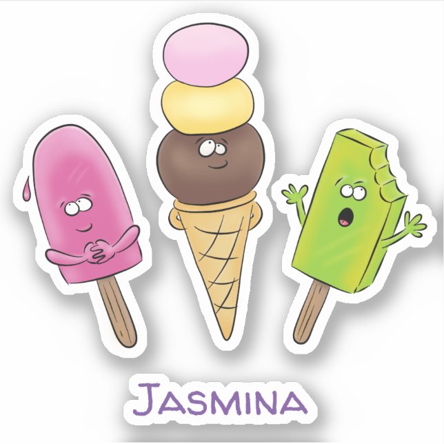 Cute popsicles and icecream cartoon illustration (Front)
