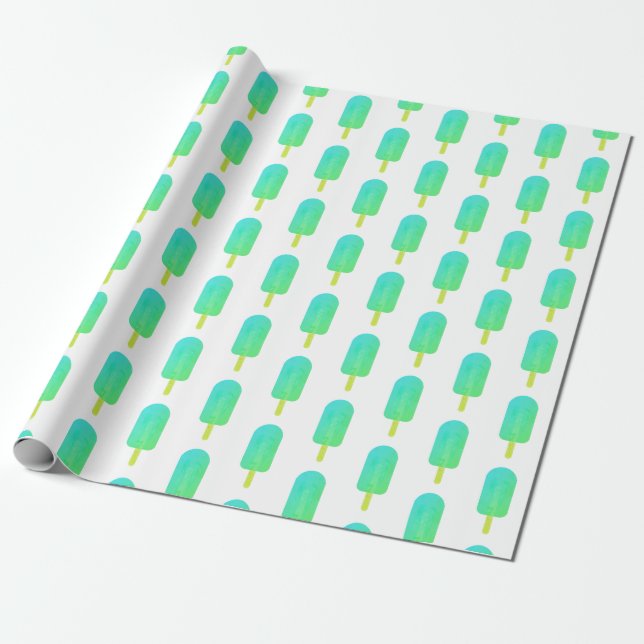 Cute Popsicles Pattern Green/Turquoise Ombre  Wrapping Paper (Unrolled)