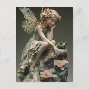 Cute Porcelain Fairy with Green Frog Postcard
