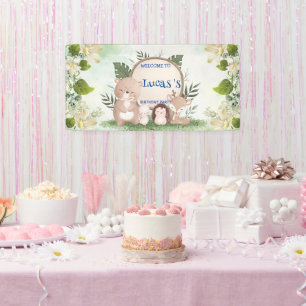 Cute porcupine Bear birthday jungle Birthday party Banner