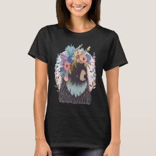 Cute Porcupine Flower Crown Watercolor Floral T-Shirt