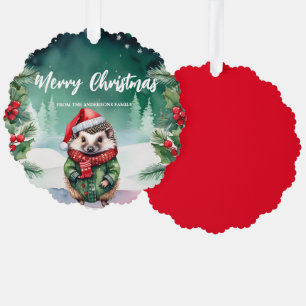 Cute porcupine Santa Xmas Holiday Party Family  Ornament Card