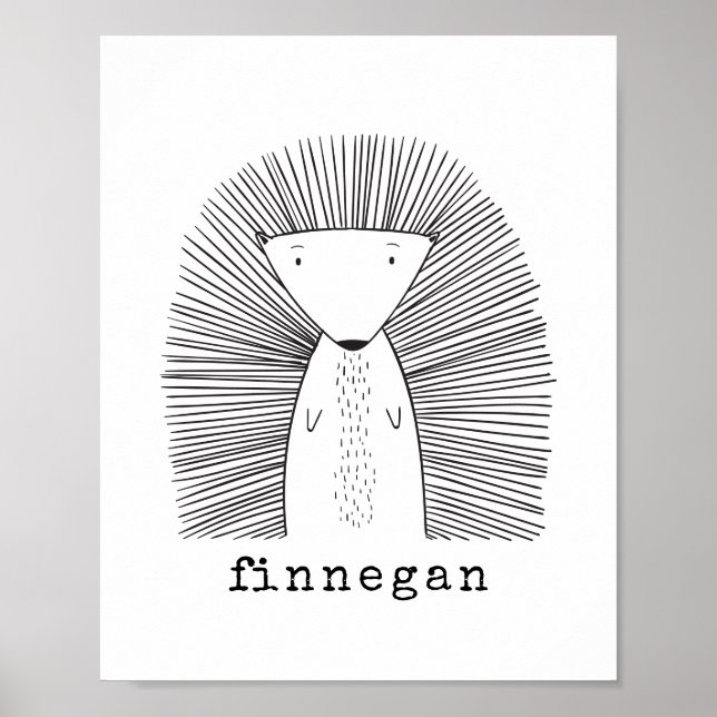 Cute Porcupine Simple Line Drawing Custom Name Poster (Front)