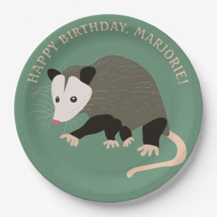 Cute Possum Illustration Light Green Personalized Paper Plate