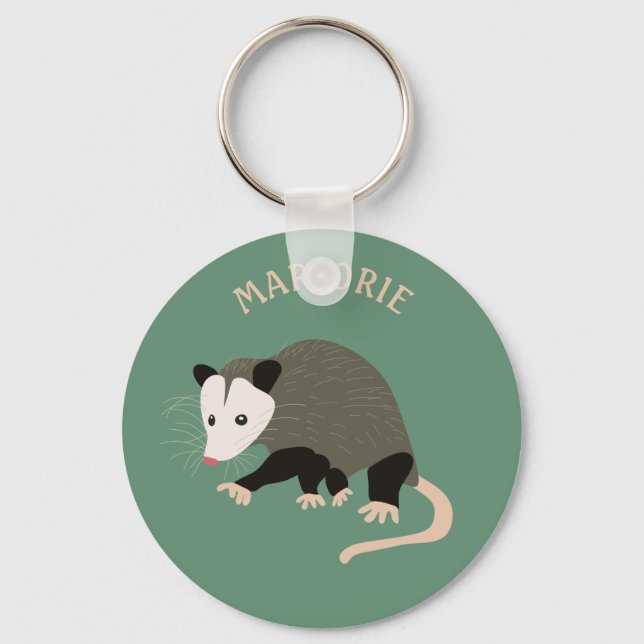 Cute Possum Illustration Personalized Light Green Keychain (Front)
