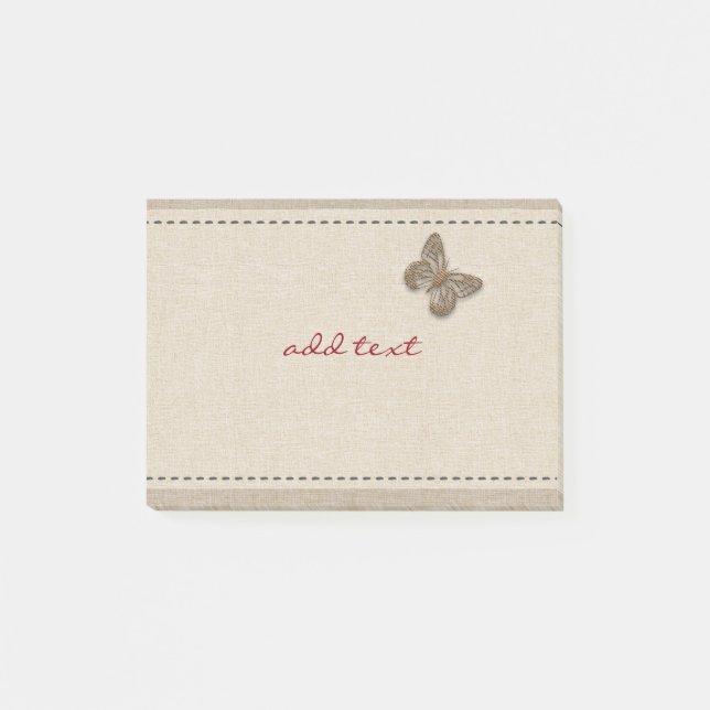Cute Post It With Gold Butterfly Linen Post-it Notes (Front)