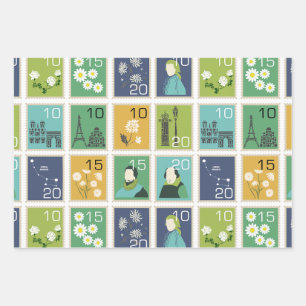 Cute Postage Stamps Wrapping Paper