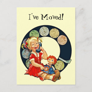 Cute Postcard Vintage Phone dial Family I've Moved