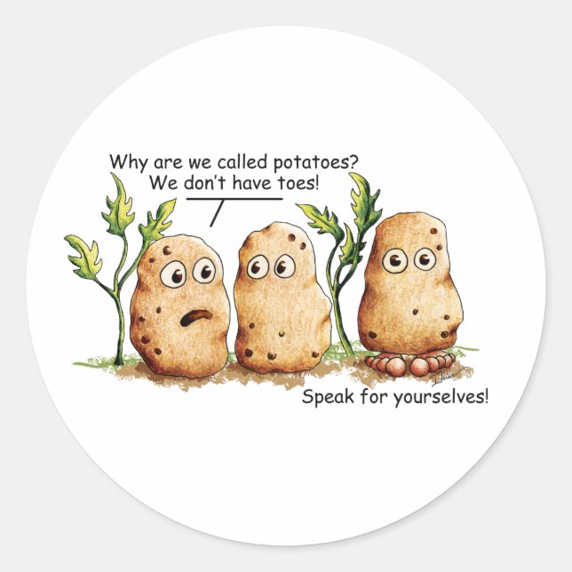 Cute Potatoes has Toes Funny Potato Pun  Classic Round Sticker (Front)
