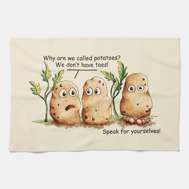 Cute Potatoes has Toes Funny Potato Pun Kitchen Towel (Horizontal)