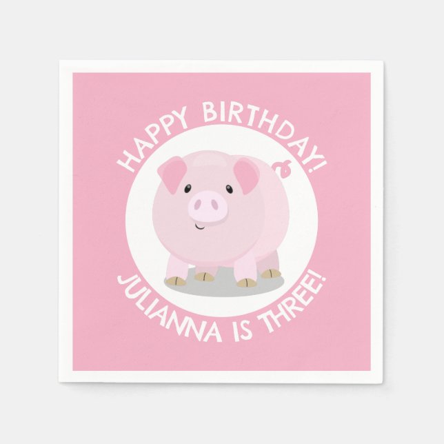 Cute potbelly pig cartoon personalized birthday napkin (Front)