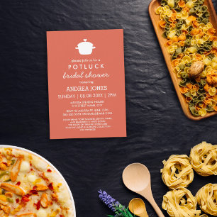 Cute Potluck Bridal Shower Orange White Invitation