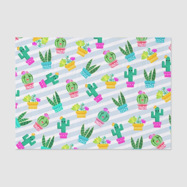 Cute Potted Kawaii Succulents & Cactus Tissue Paper (Front)
