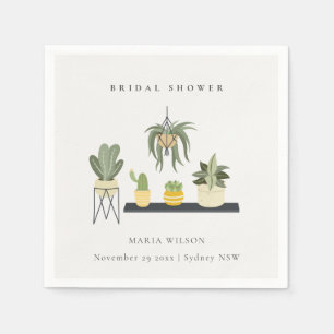 Cute Potted Leafy Succulent Plants Bridal Shower Napkin