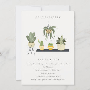 Cute Potted Leafy Succulent Plants Couples Shower Invitation