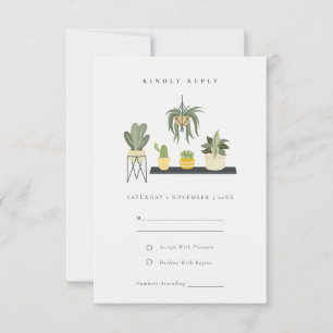 Cute Potted Leafy Succulent Plants Wedding RSVP Card