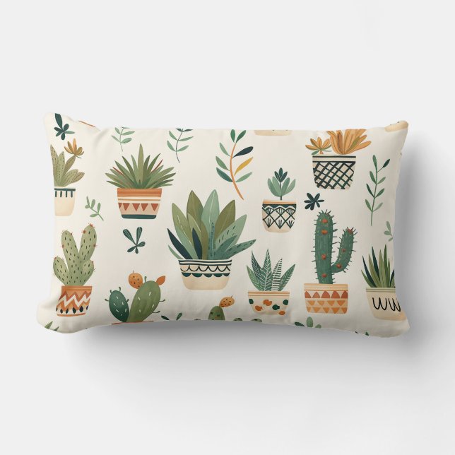 Cute Potted Plant Seamless Pattern Lumbar Pillow (Front)