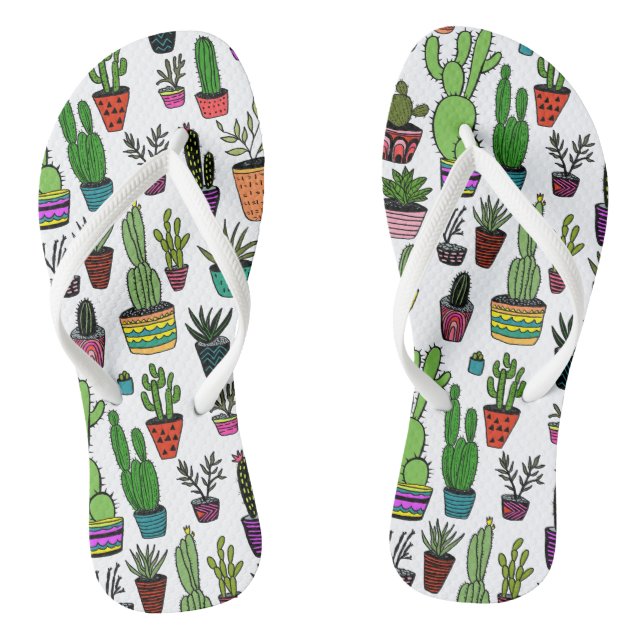 Cute Potted Plants Cactus Succulents Colourful Fun Flip Flops (Footbed)