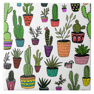 Cute Potted Plants Colourful Handmade Pattern  Tile