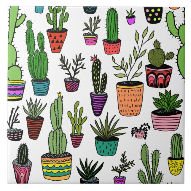Cute Potted Plants Colourful Handmade Pattern  Tile (Front)