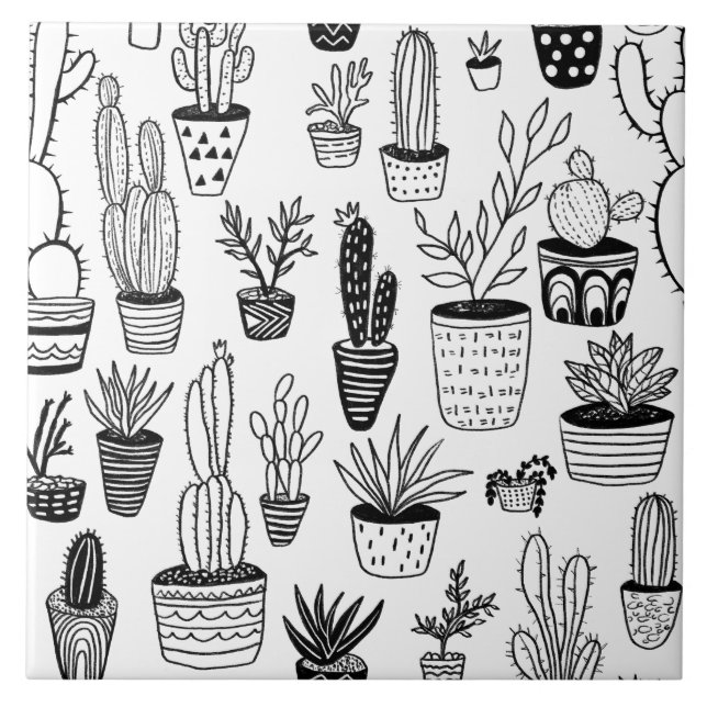 Cute Potted Plants Handmade Pattern Plant Lovers Tile (Front)