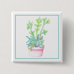 Cute Potted Succulents 2 Inch Square Button