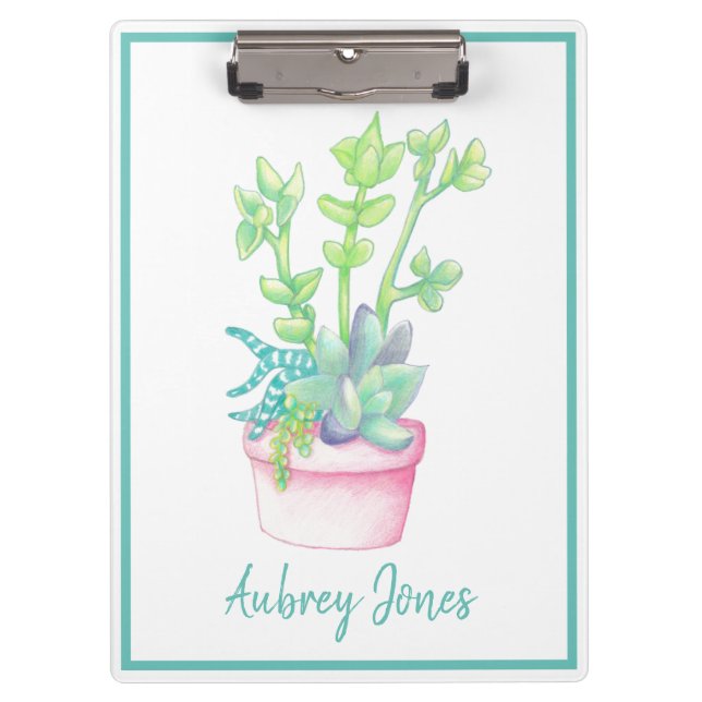 Cute Potted Succulents | Personalized Clipboard (Front)