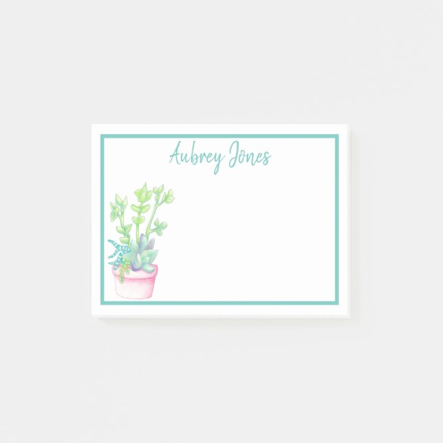 Cute Potted Succulents | Personalized Post-it Notes (Front)